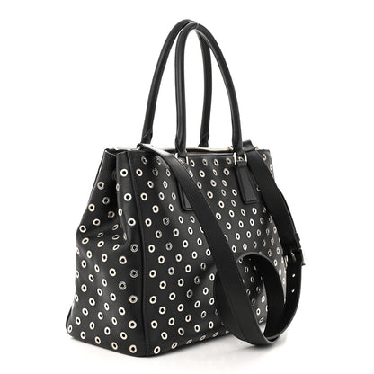 Prada City Calf Grommet Large Double Zip Tote Black 3 of 12