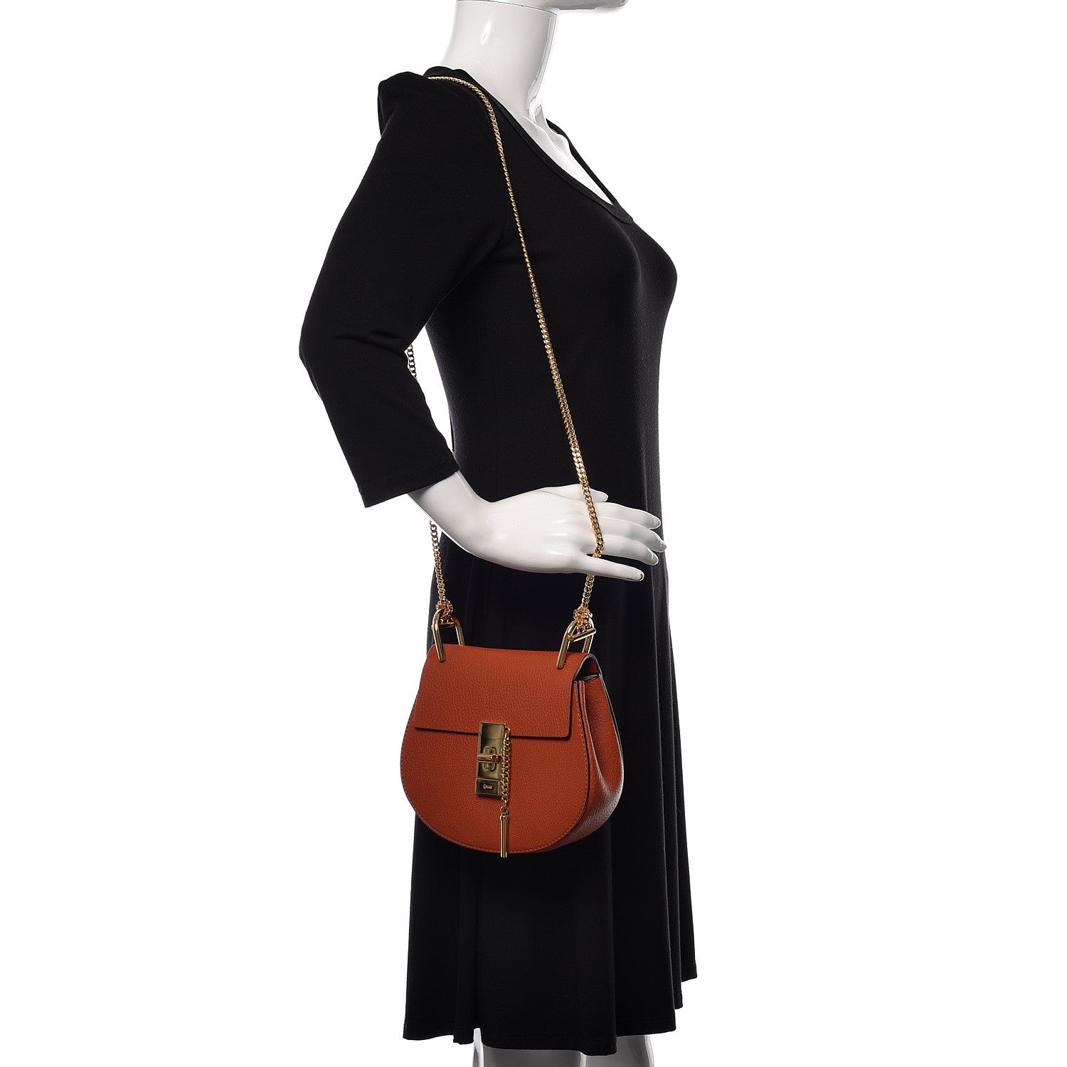 Chloe Grained Lambskin Mini Drew Shoulder Bag Foxy Orange 2 of 12