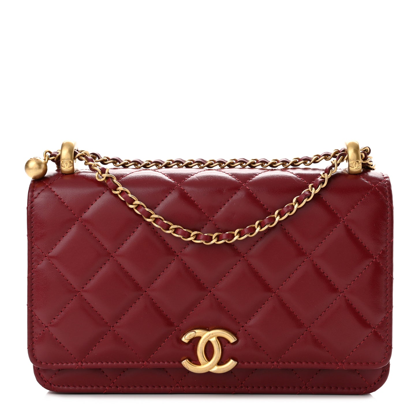 Calfskin Quilted Perfect Fit Wallet On Chain WOC Burgundy