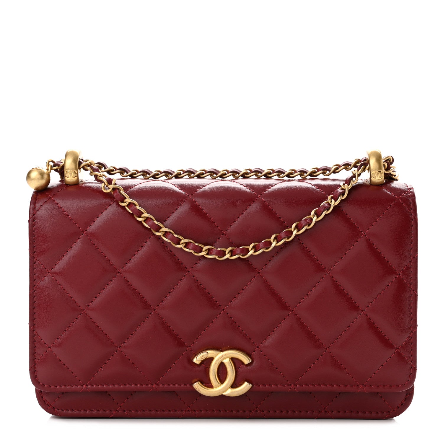 Chanel Calfskin Quilted Perfect Fit Wallet On Chain WOC Burgundy 1 of 11