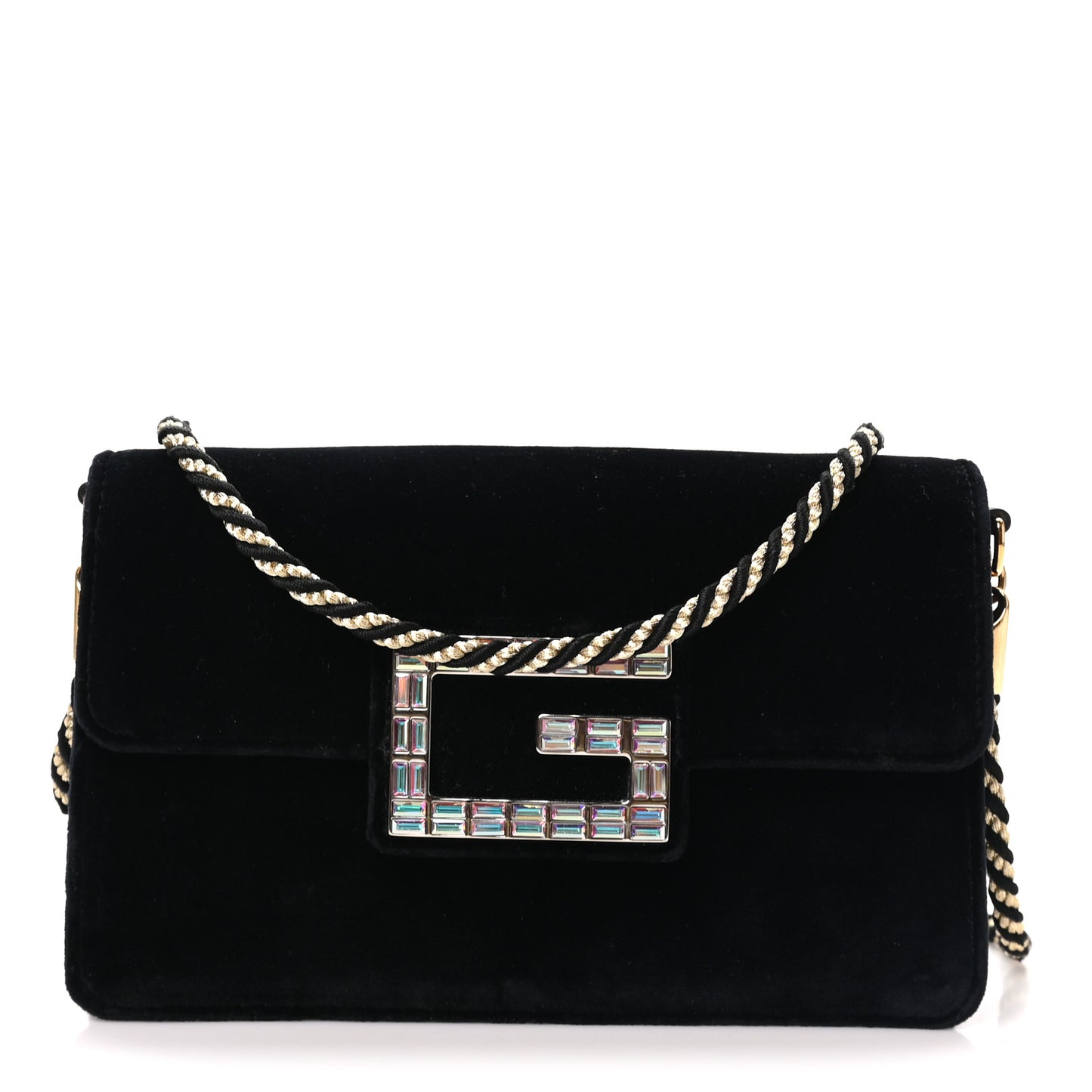 Velvet Crystal Square G Shoulder Bag Black