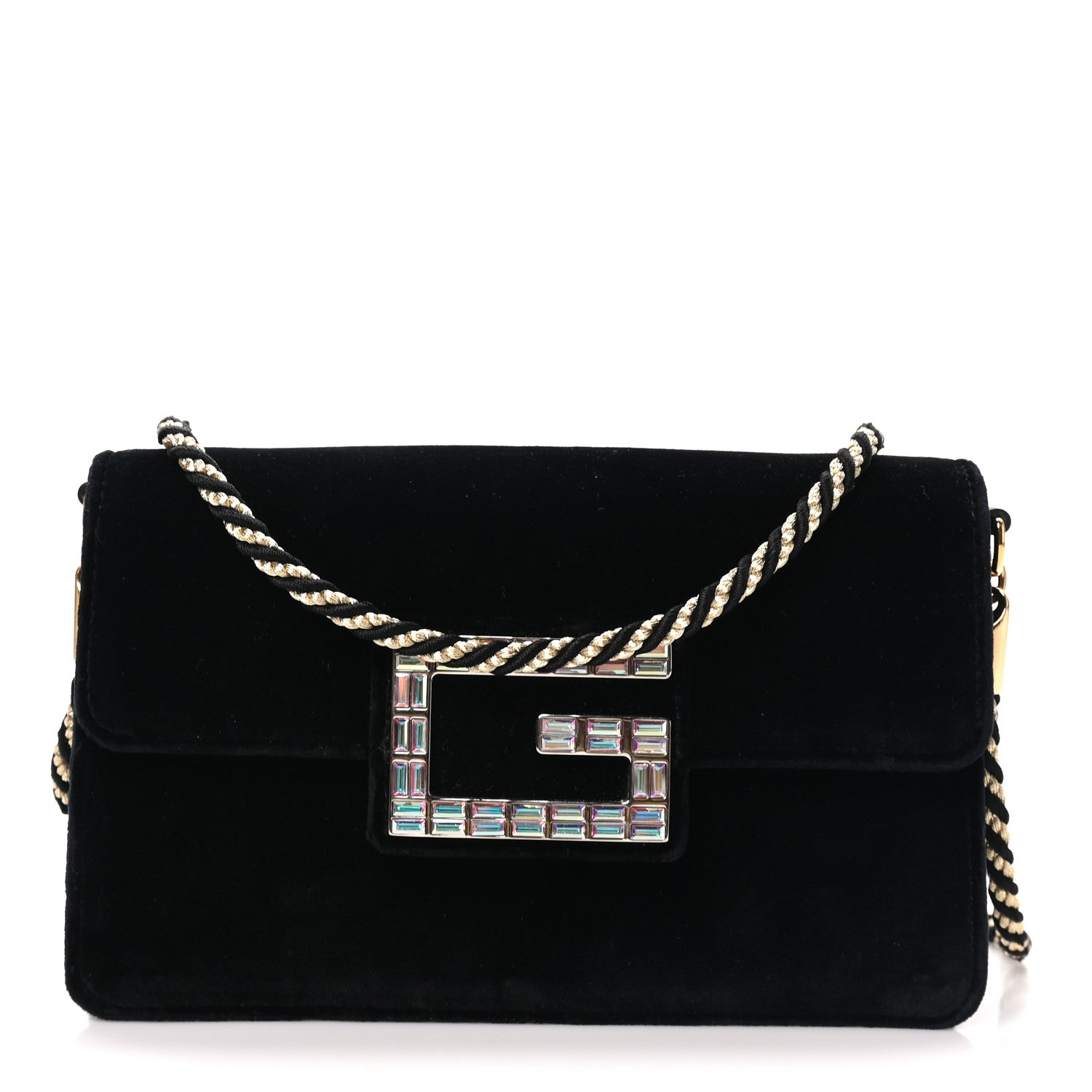 Gucci Velvet Crystal Square G Shoulder Bag Black 8 of 10