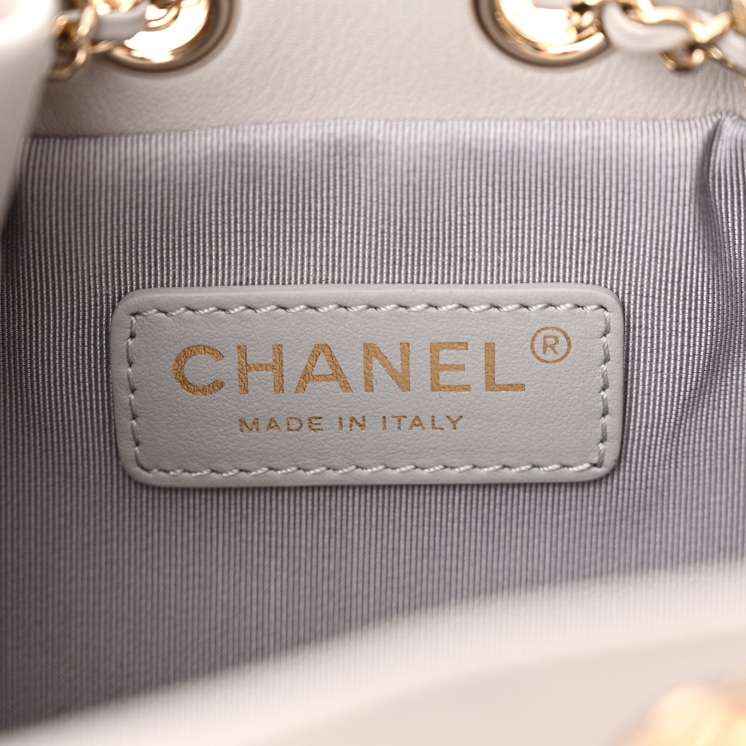 Chanel Calfskin Stitched Chain Bucket Bag Light Grey 6 of 11