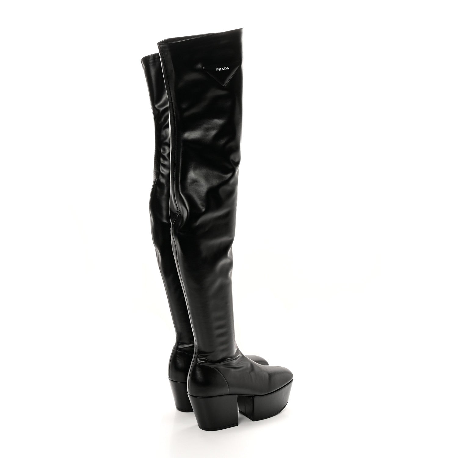 Prada Nappa Tech Logo Over the Knee 70mm Platform Boots 36 Black 4 of 11