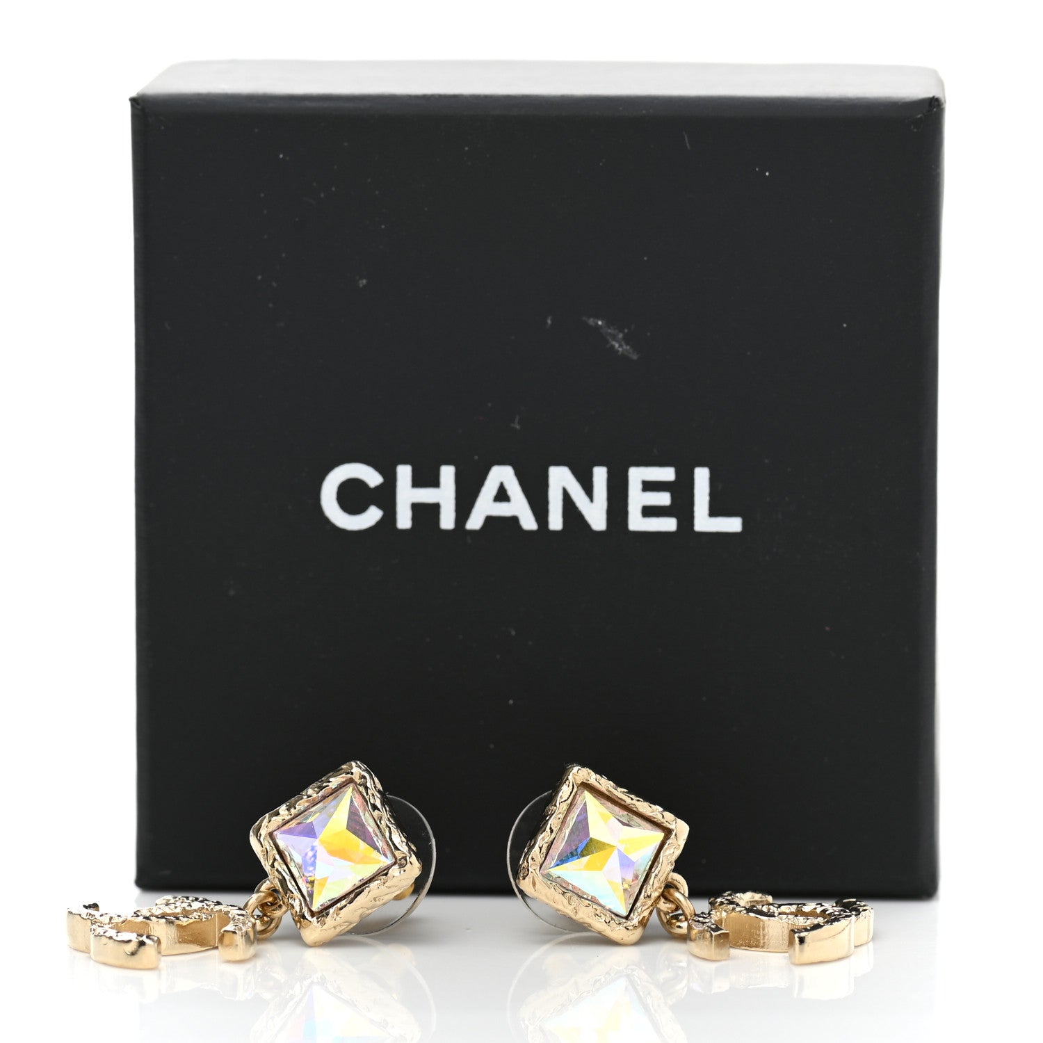 Chanel Iridescent Baguette Crystal CC Drop Earrings Gold 5 of 5