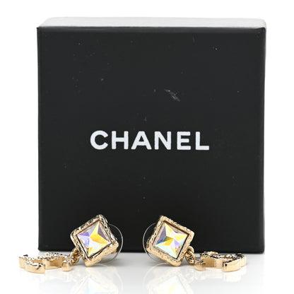 Chanel Iridescent Baguette Crystal CC Drop Earrings Gold 5 of 5
