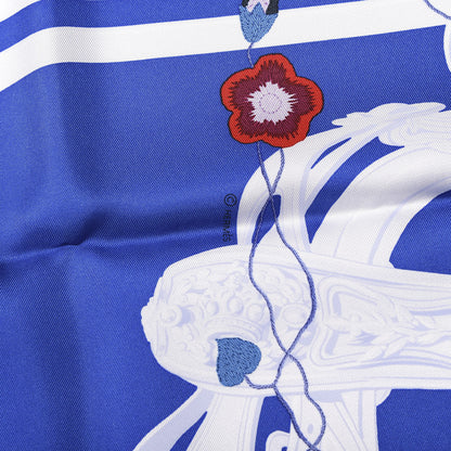 Hermes Silk Brides Fleuries Scarf 90 Bleu Roy White Rouge 4 of 6