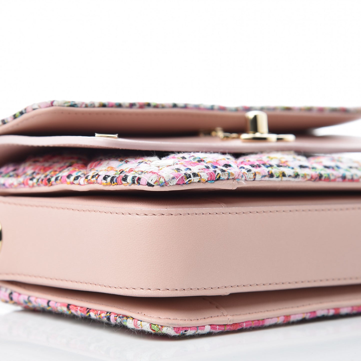 Tweed Calfskin Quilted CC Box Flap Pink Multicolor