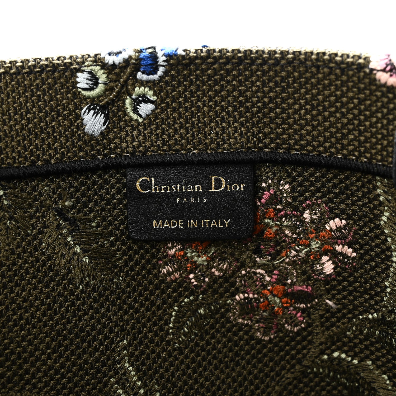 Christian Dior Canvas Embroidered Large Petites Fleurs Book Tote Green Multicolor 6 of 10