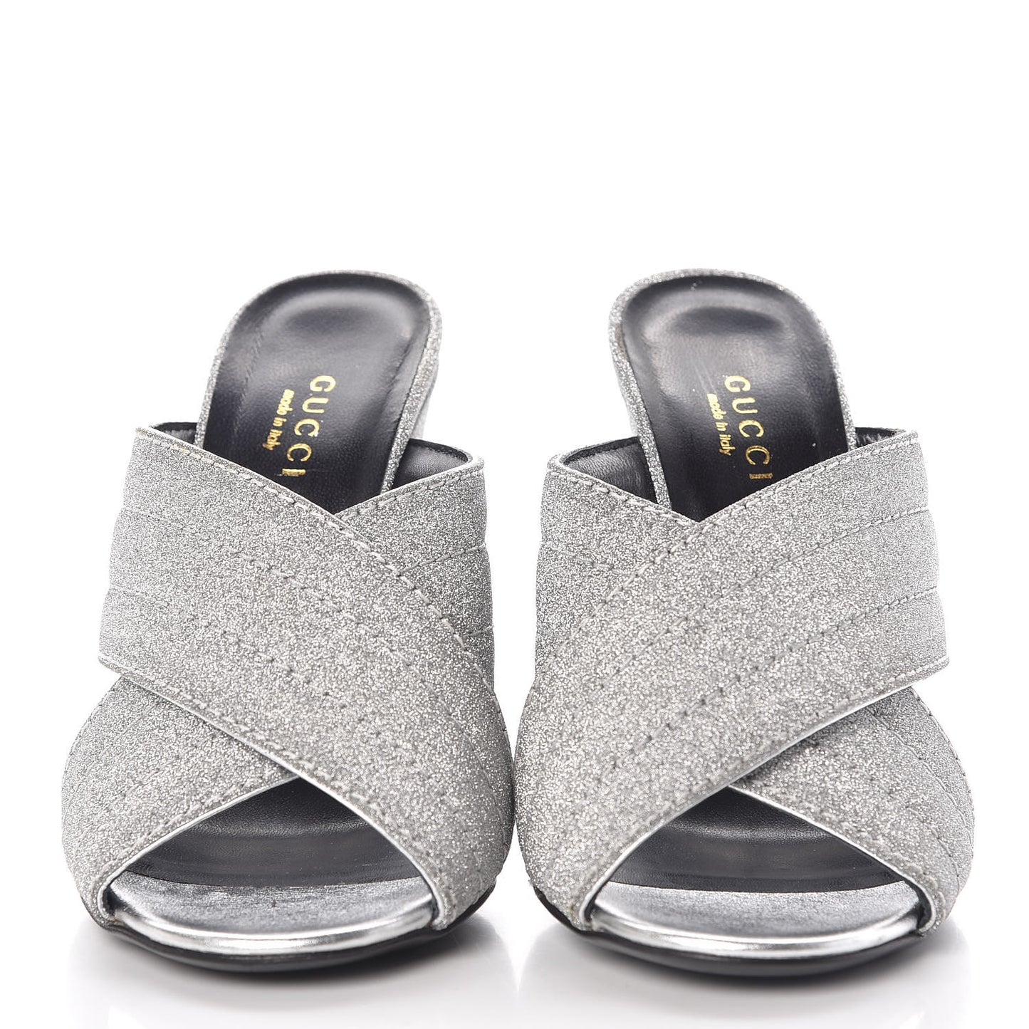 Glitter Fabric Webby Crossover High Heel Slide Sandals 35.5 Argento
