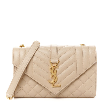 Saint Laurent Grain De Poudre Textured Mixed Matelasse Triquilt Small Monogram Satchel Dark Beige 1 of 11