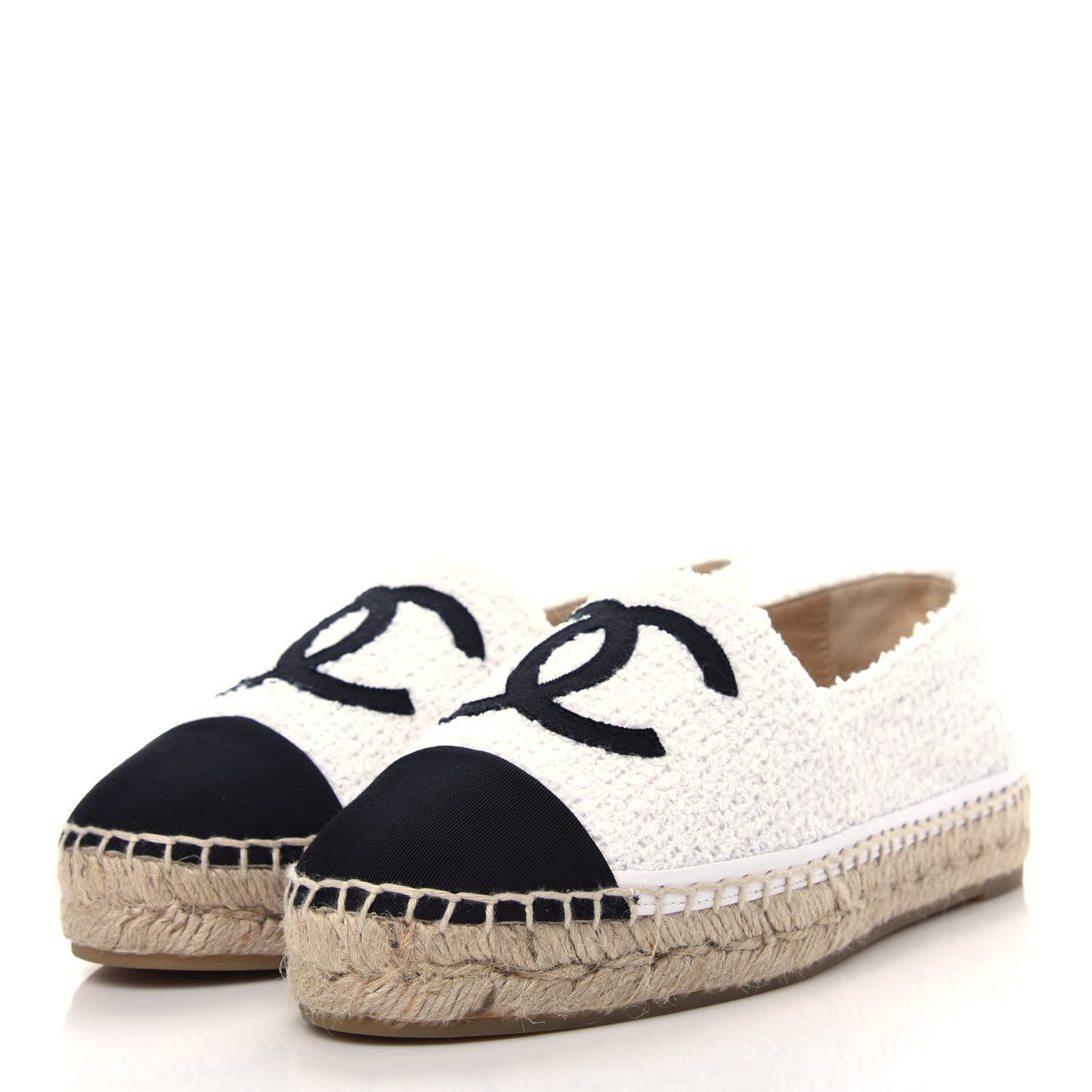 Tweed Grosgrain CC Espadrilles 38 White Black