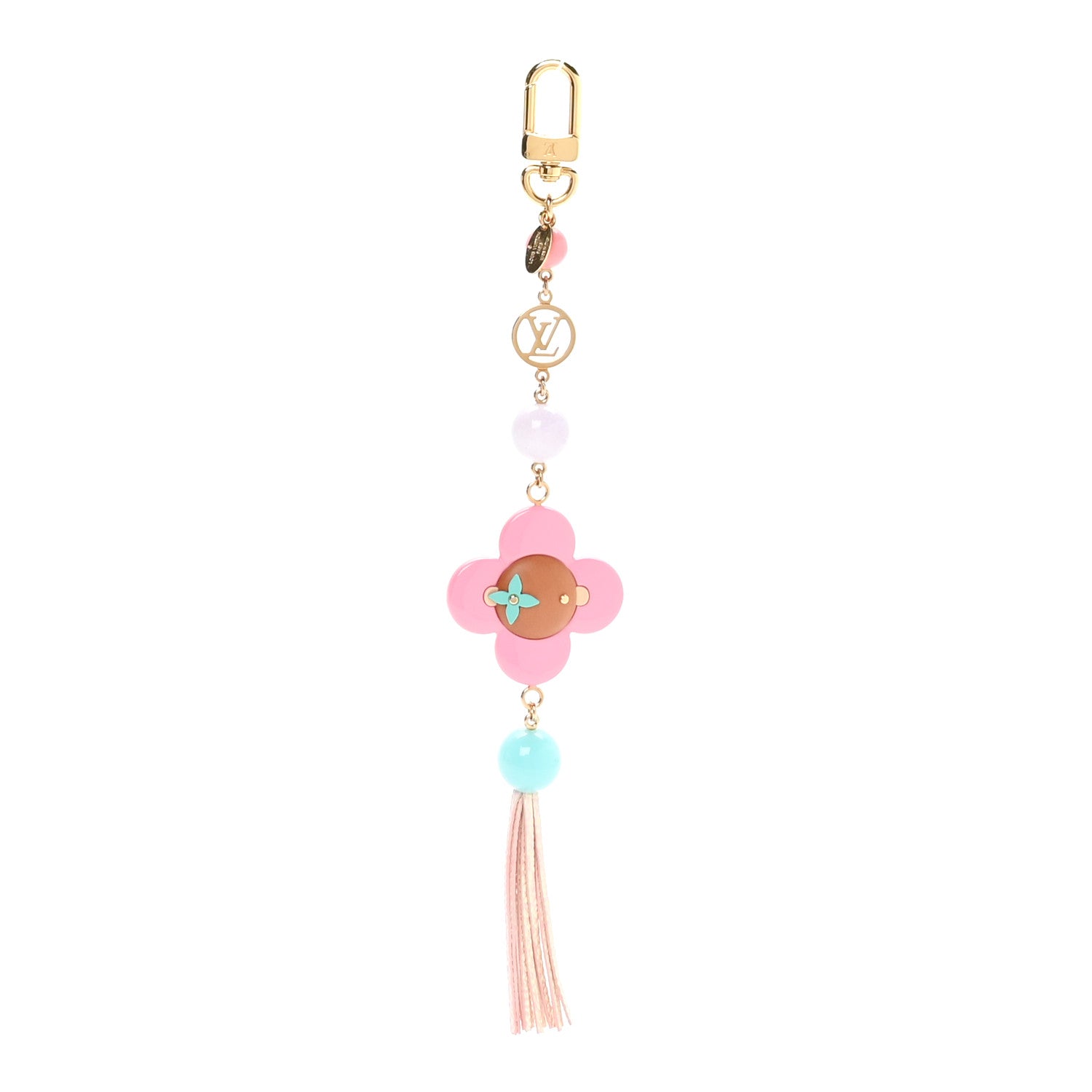 Louis Vuitton Resin Wood Vivienne Bag Charm Fuchsia Ecru White Caramel 1 of 5