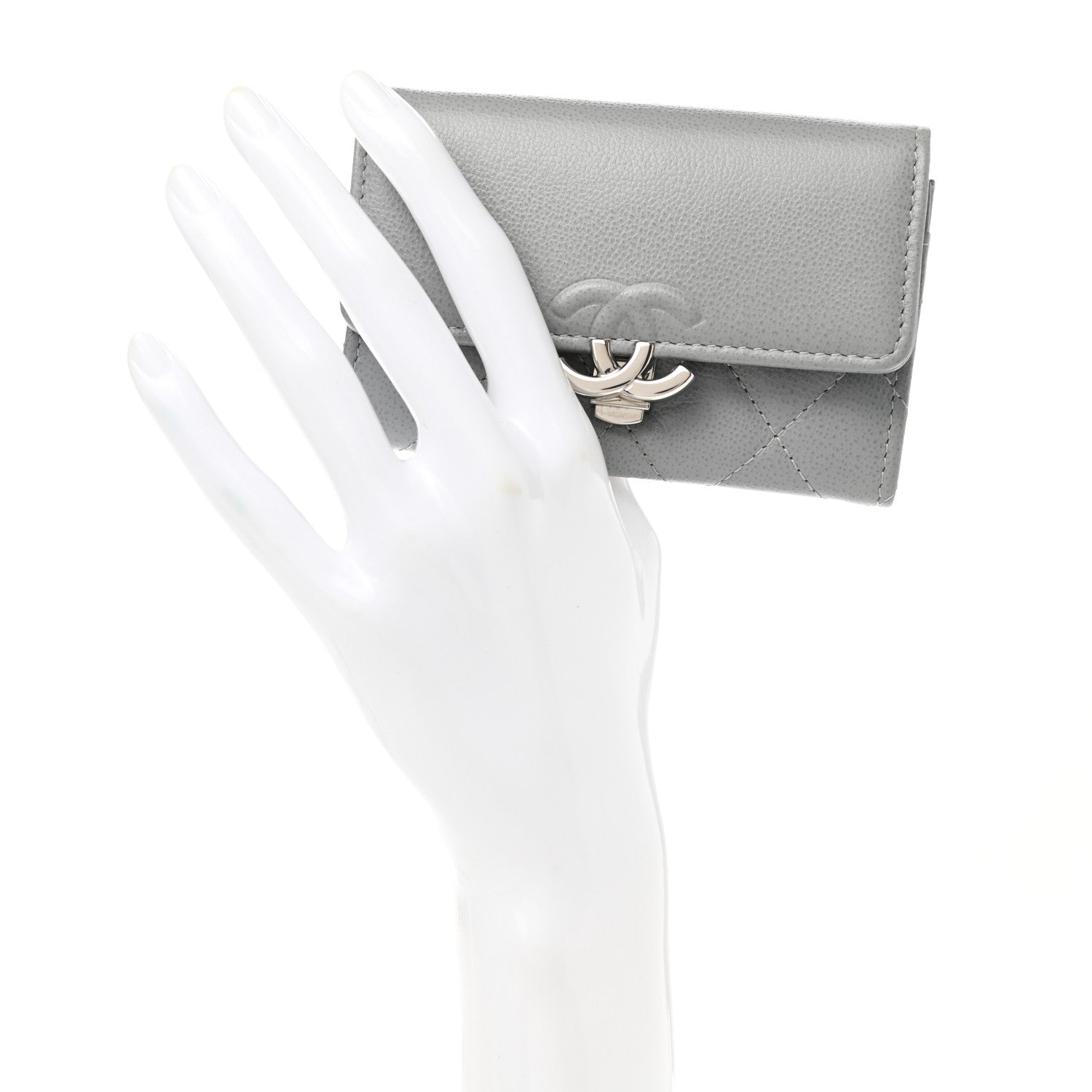 Chanel Grained Calfskin Quilted CC Box Flap Card Holder Grey 2 of 7