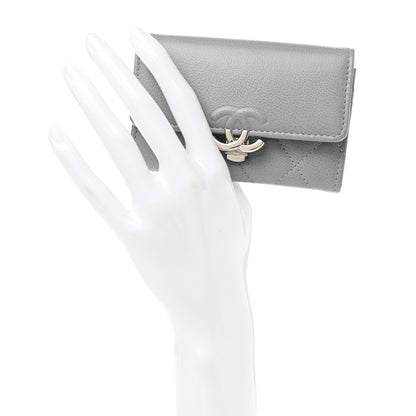 Chanel Grained Calfskin Quilted CC Box Flap Card Holder Grey 2 of 7
