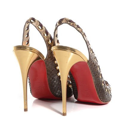 Christian Louboutin Snakeskin Ostri 100 Slingback Pumps 41 Natural 3 of 5