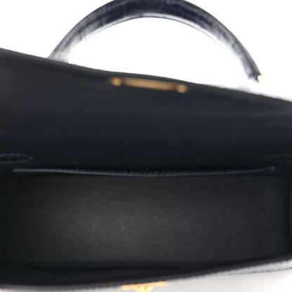 Hermes Shiny Porosus Crocodile Mini Kelly Sellier 20 Havane Bleu Marine 5 of 10