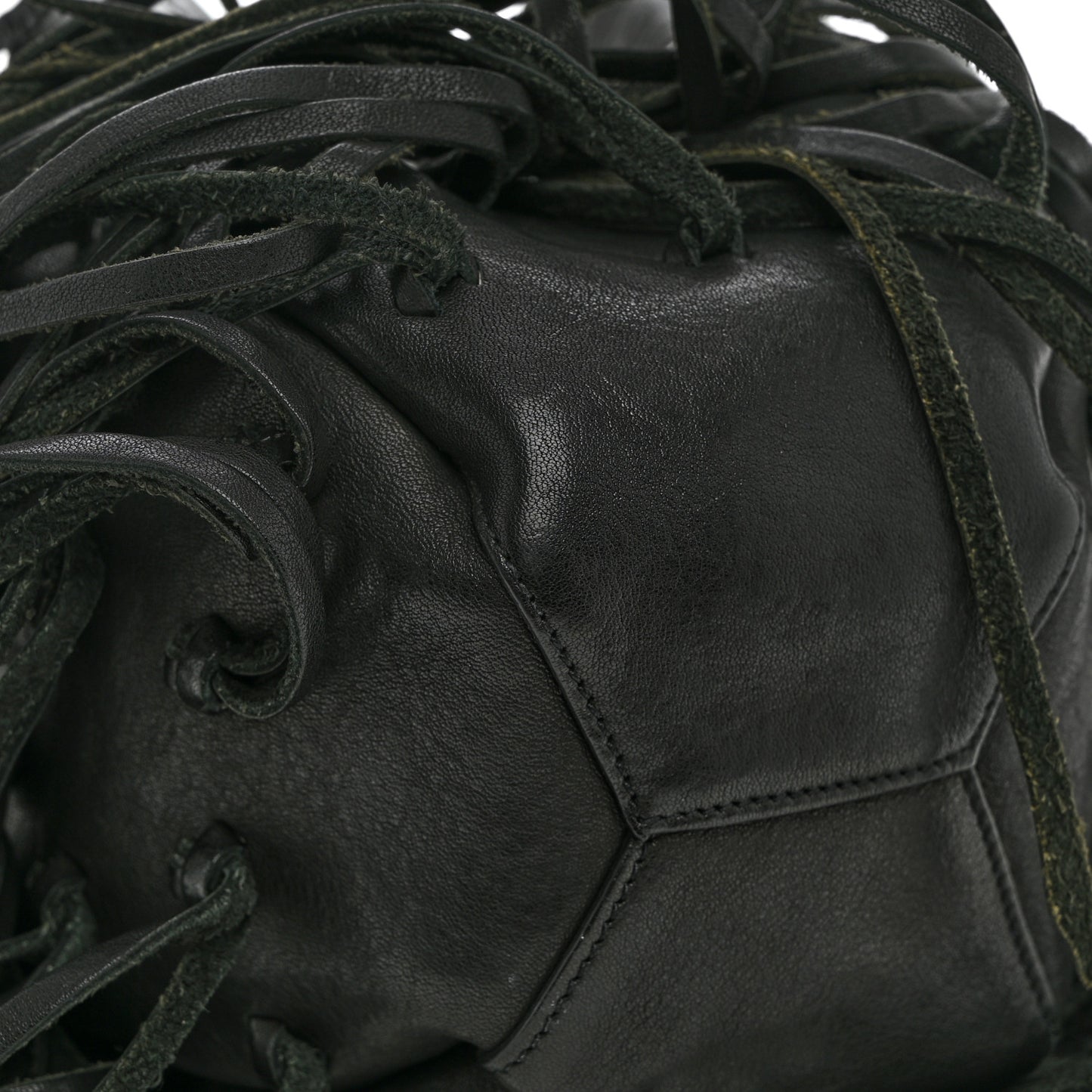 Calfskin Fringe Monogram Mini Bourse Bucket Bag Black