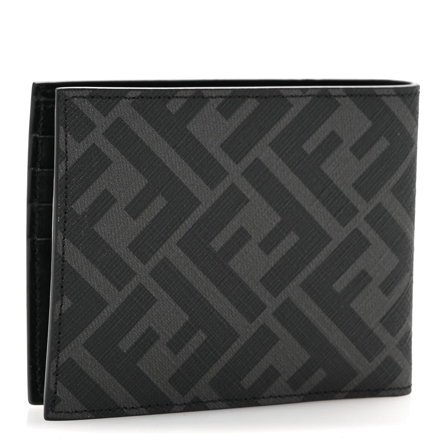 Glazed Fabric Vitello King FF 1974 Diagonal Bi-Fold Wallet Grey Black Sunflower