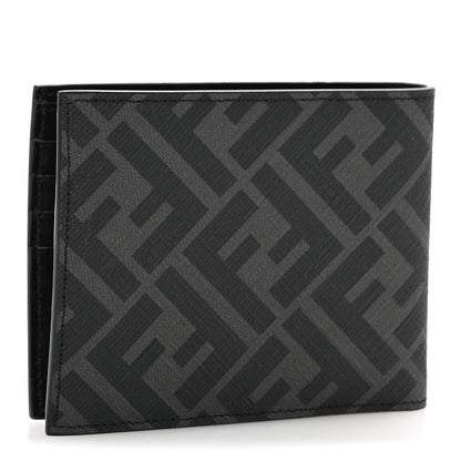 Fendi Glazed Fabric Vitello King FF 1974 Diagonal Bi-Fold Wallet Grey Black Sunflower 3 of 10