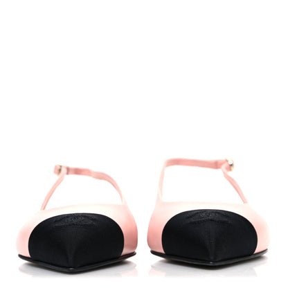 Chanel Goatskin Grosgrain Pointed Toe CC Slingback Flats 37 Pink Black 3 of 11