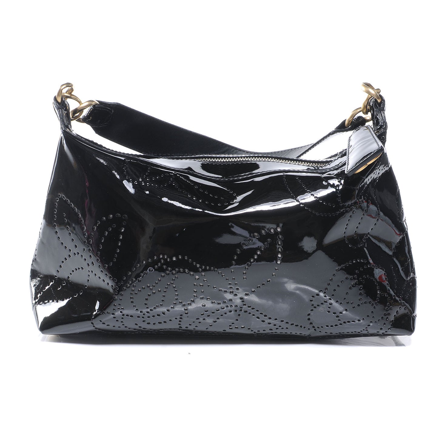 Patent Perforated Camellia Hobo Black