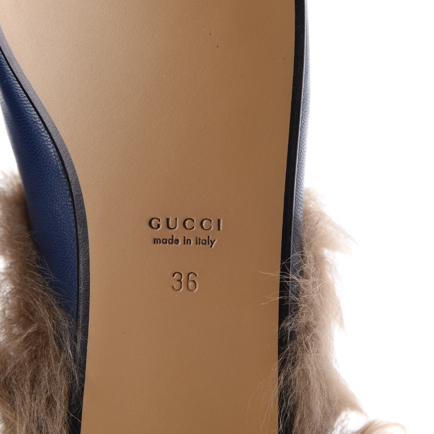 Gucci Malaga Kid Fur Womens Princetown Slippers 36.5 Blue Agata 8 of 9