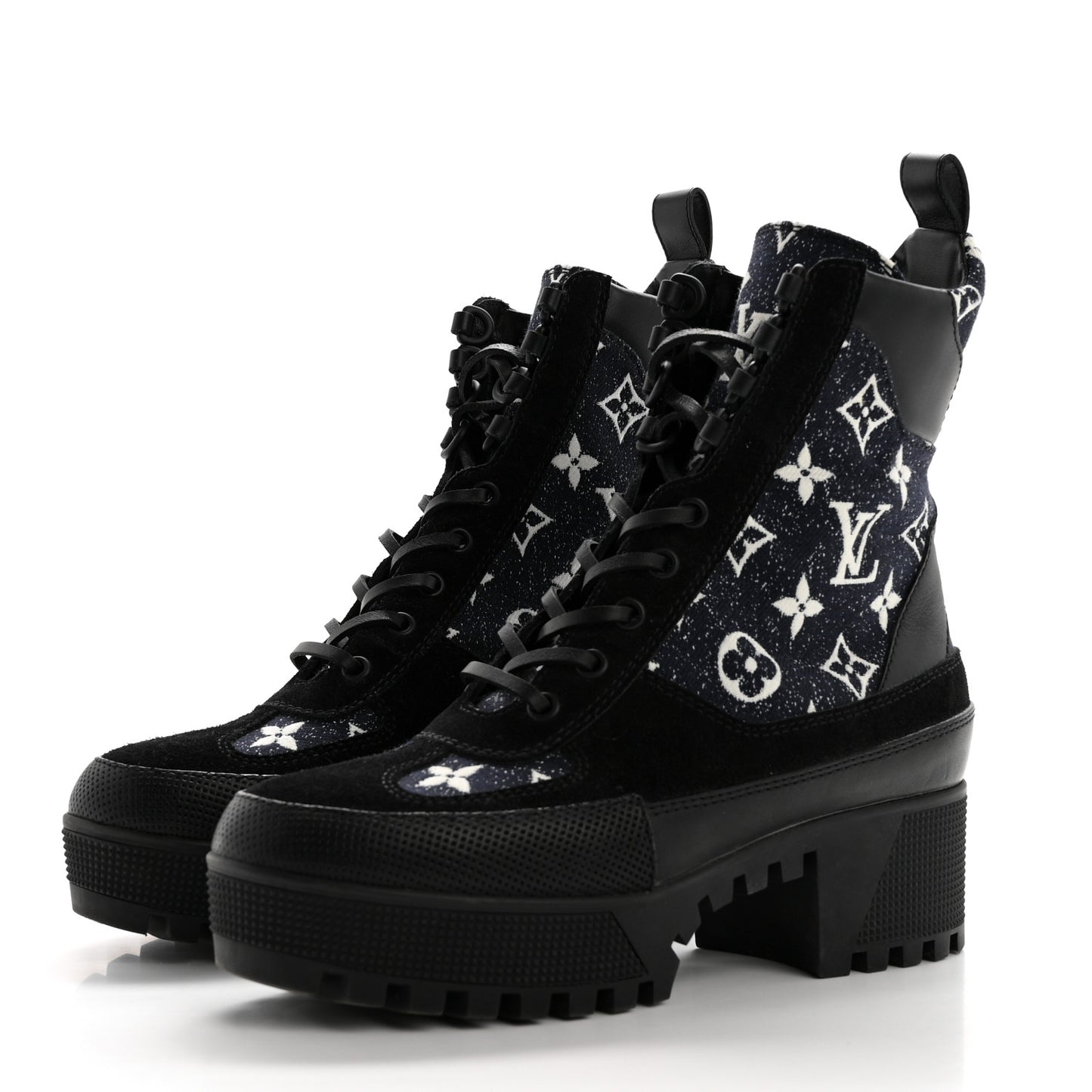 Calfskin Monogram Denim Laureate Platform Desert Boots 37 Grey