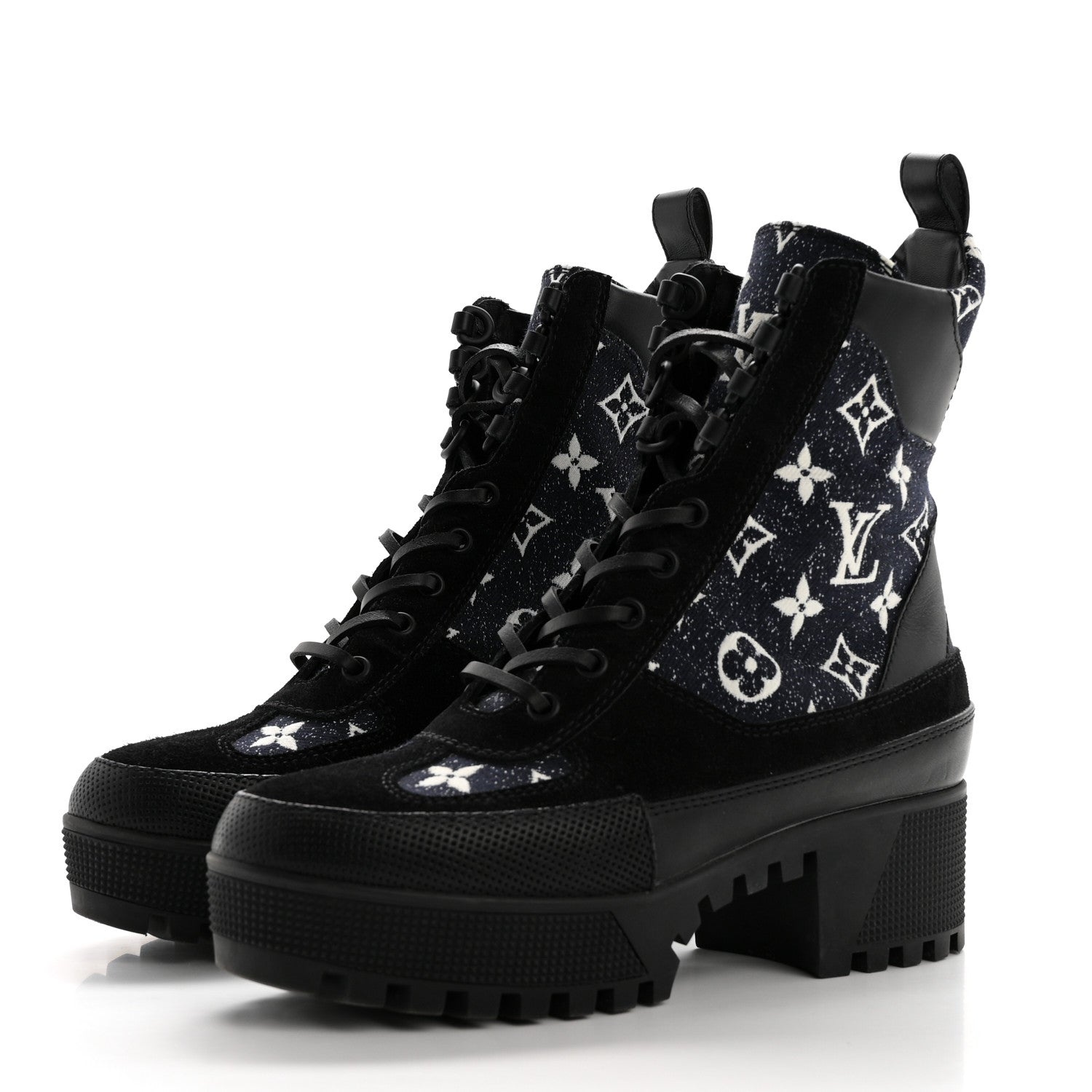 Louis Vuitton Calfskin Monogram Denim Laureate Platform Desert Boots 37 Grey 3 of 10