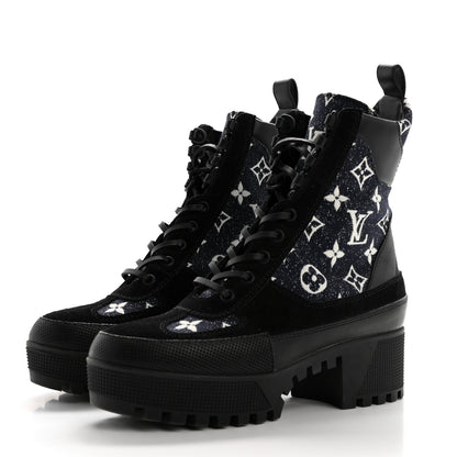 Louis Vuitton Calfskin Monogram Denim Laureate Platform Desert Boots 37 Grey 3 of 10