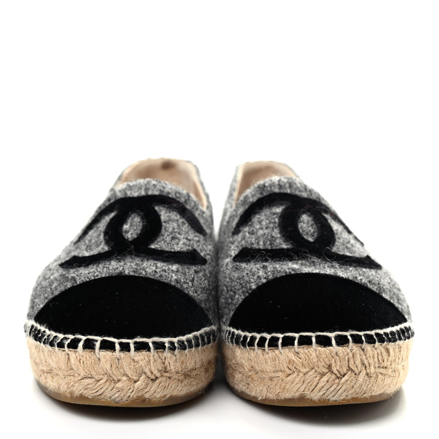 Chanel Tweed Velvet CC Espadrilles 39 Grey Black 2 of 9