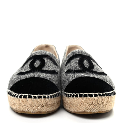 Chanel Tweed Velvet CC Espadrilles 39 Grey Black 2 of 9