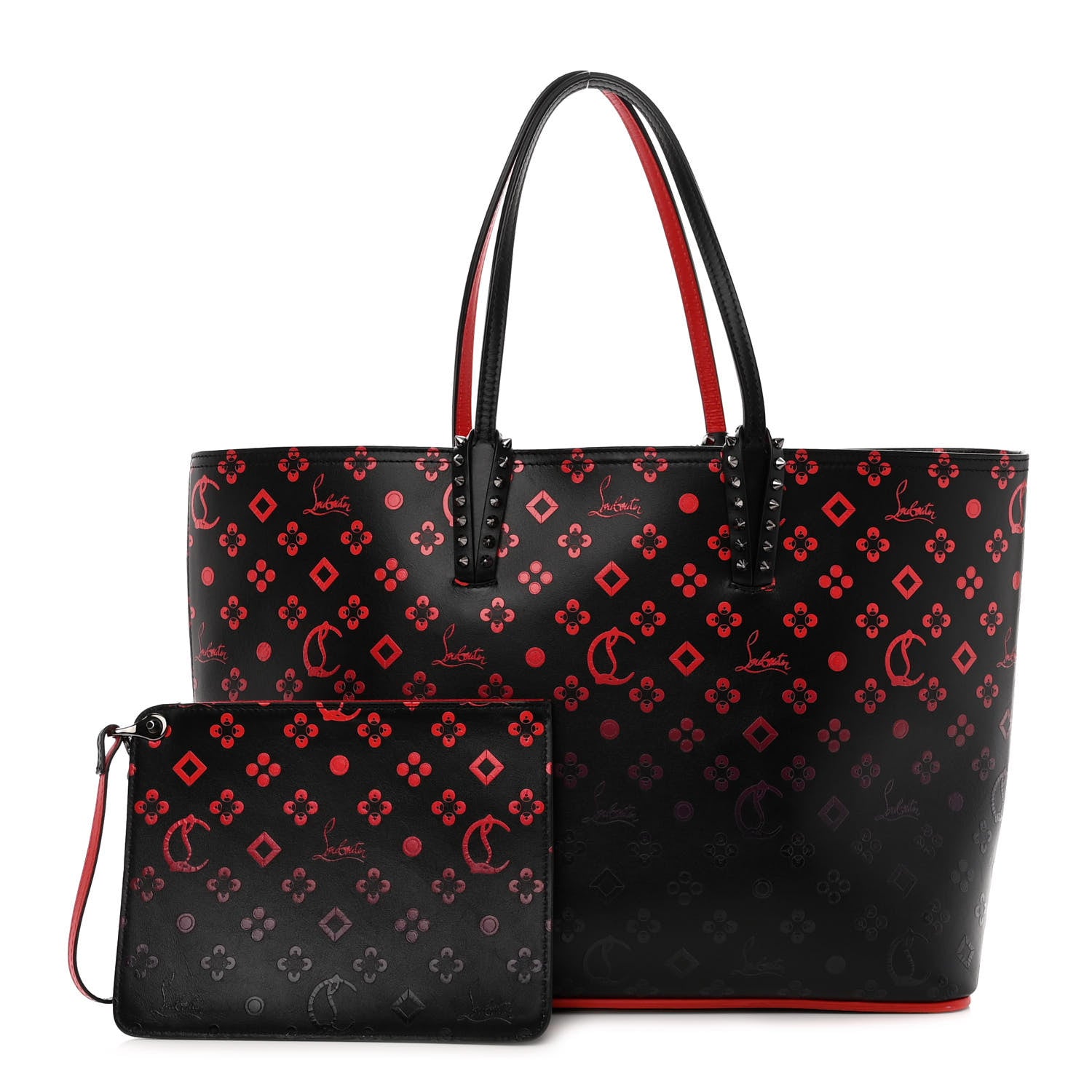 Christian Louboutin Perforated Calfskin Degrade Loubinthesky East West Cabata Tote Black Red 1 of 10