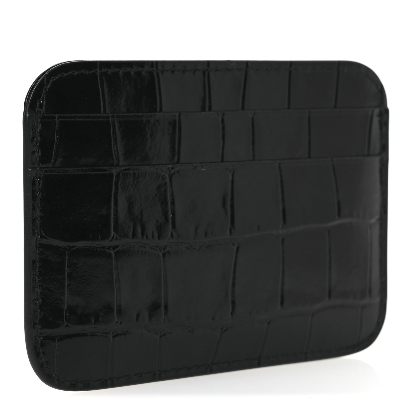 Shiny Calfskin Logo Crocodile Embossed Cash Rounded Card Holder  Black White