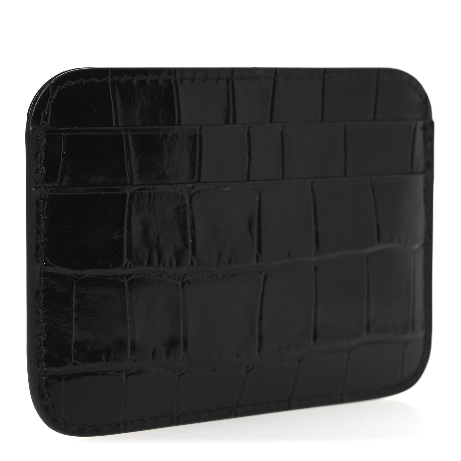 Balenciaga Shiny Calfskin Logo Crocodile Embossed Cash Rounded Card Holder  Black White 3 of 8