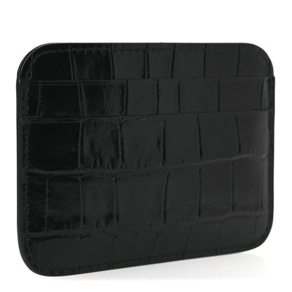 Balenciaga Shiny Calfskin Logo Crocodile Embossed Cash Rounded Card Holder  Black White 3 of 8