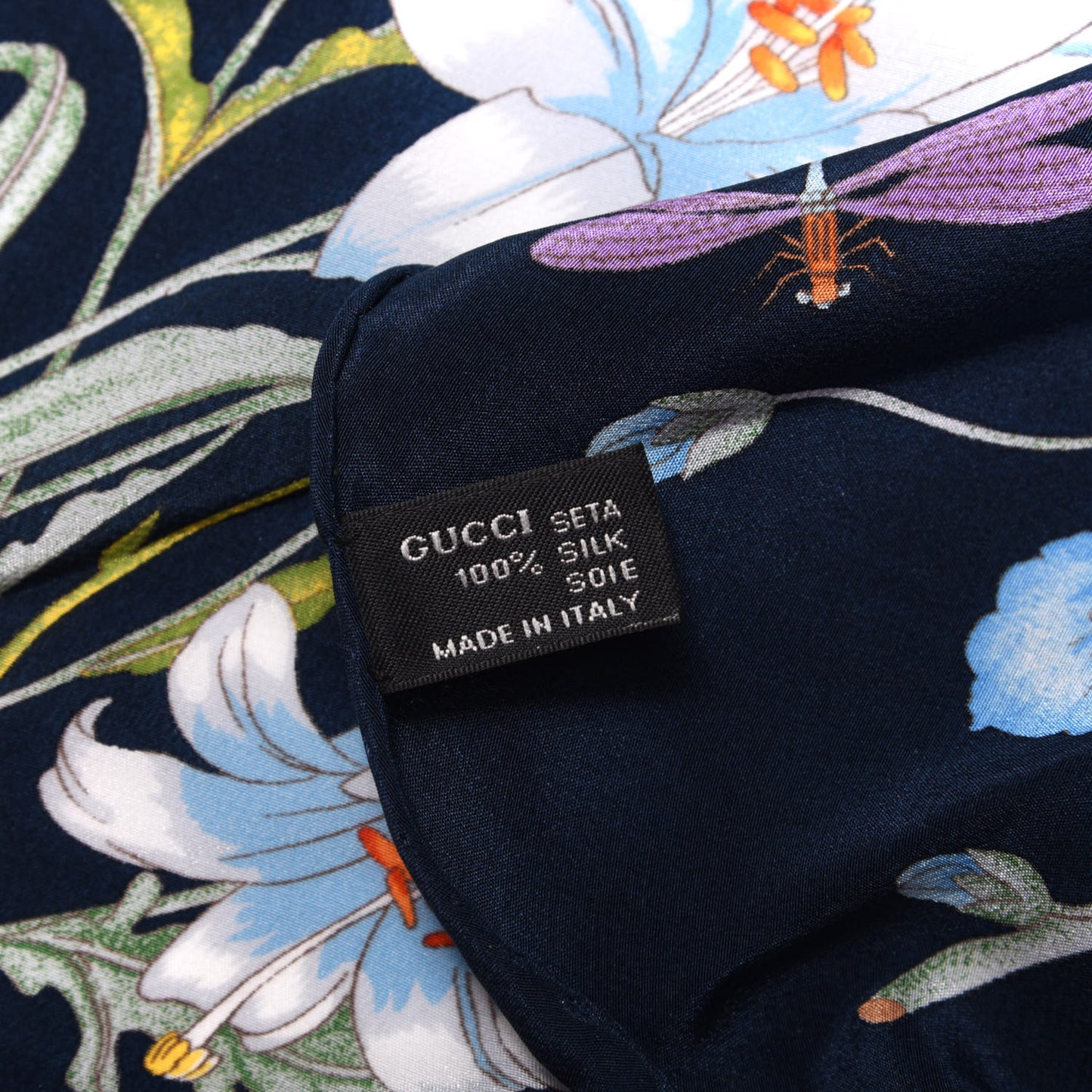 Silk Flora Wrap Scarf Navy