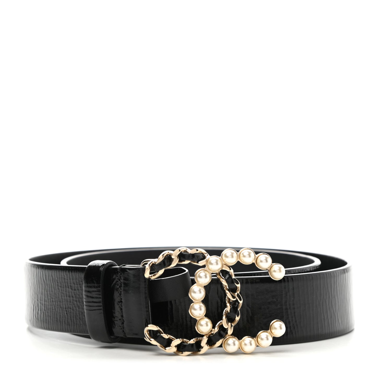 Crumpled Calfskin Lambskin Pearl CC Belt 75 30 Black