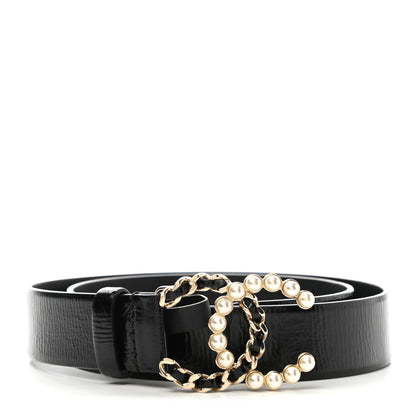 Chanel Crumpled Calfskin Lambskin Pearl CC Belt 75 30 Black 1 of 8