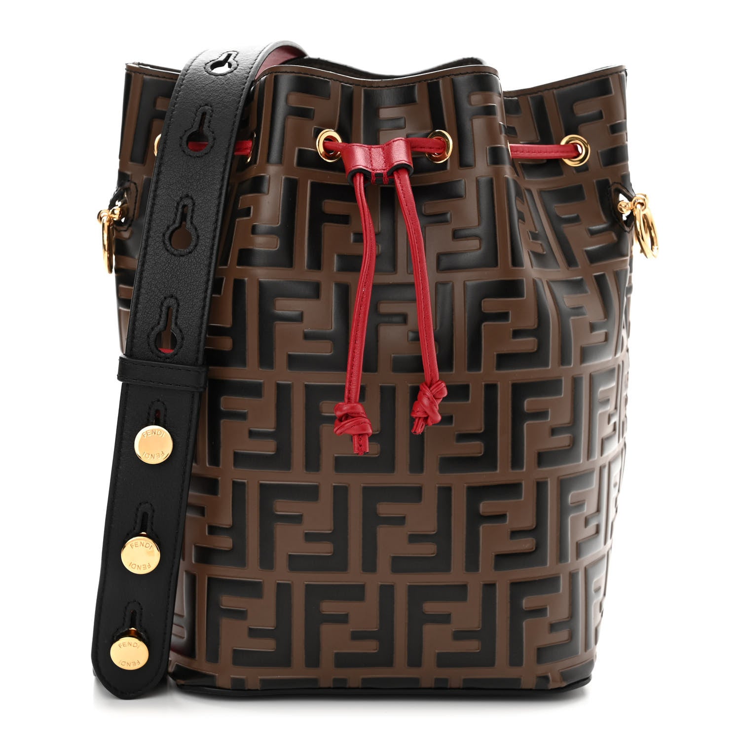 Fendi Vitello Grace F is Fendi Bi-Color FF 1974 Embossed Grande Mon Tresor Bucket Bag Maya Black Fragola 1 of 12