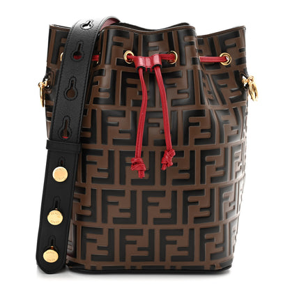 Fendi Vitello Grace F is Fendi Bi-Color FF 1974 Embossed Grande Mon Tresor Bucket Bag Maya Black Fragola 1 of 12