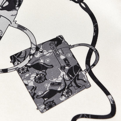 Hermes Silk Kelly En Caleche Scarf 70 White Black Gris 5 of 5