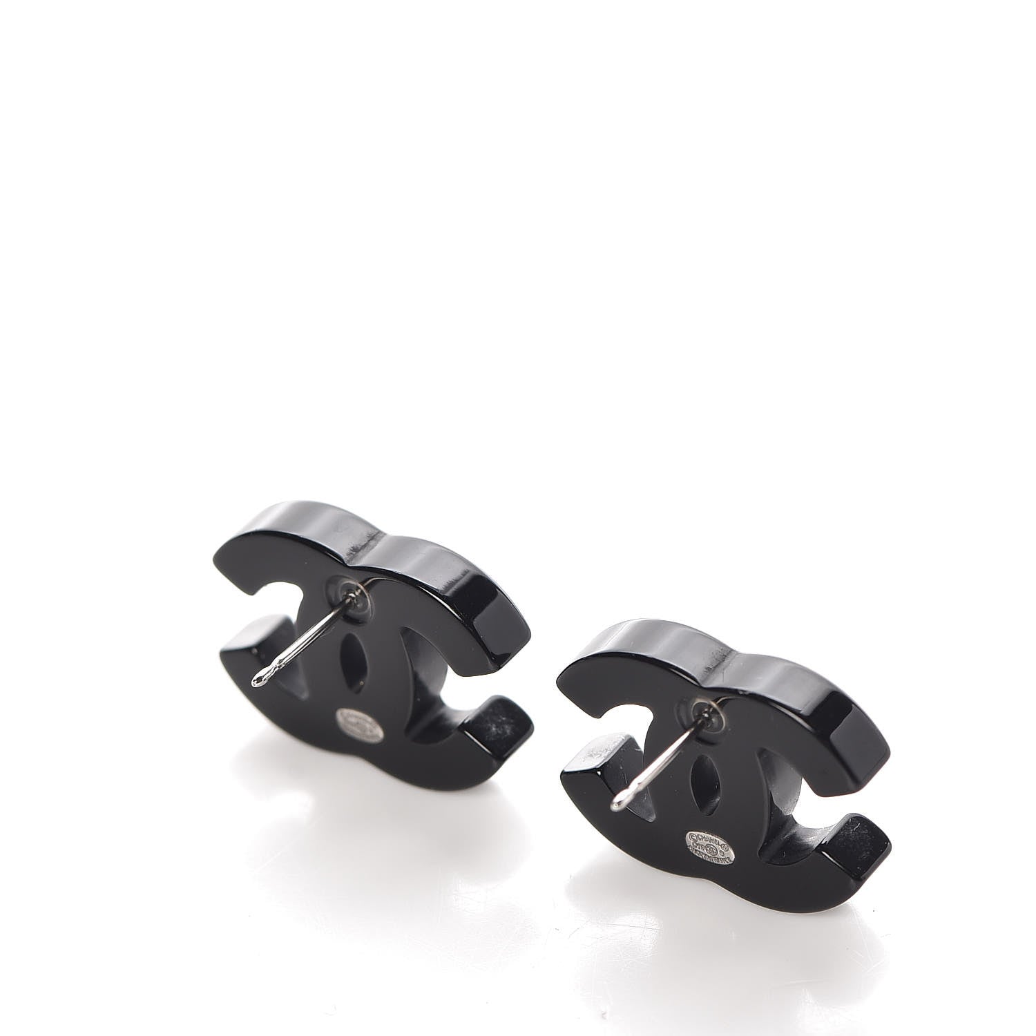 Chanel Resin Crystal CC Earrings Black 3 of 5