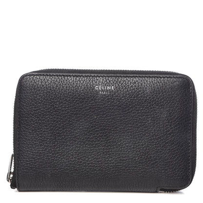 Celine Drummed Calfskin Zip Around Multifunction Wallet Black Citron 1 of 10