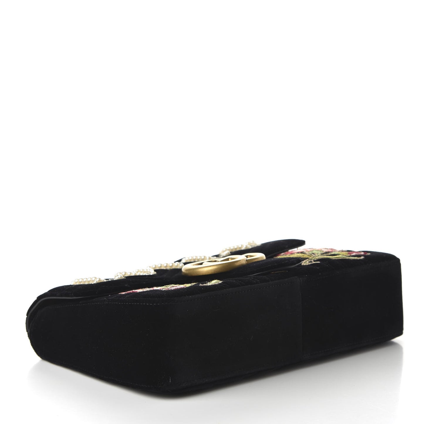 Velvet Matelasse Loved Embroidered Medium GG Marmont Shoulder Bag Black