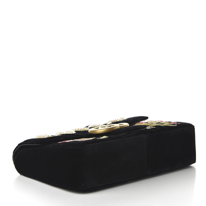 Gucci Velvet Matelasse Loved Embroidered Medium GG Marmont Shoulder Bag Black 4 of 10