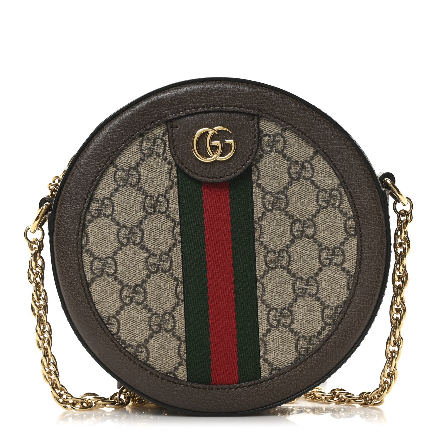 Gucci GG Supreme Monogram Web Mini Ophidia Round Shoulder Bag Brown 1 of 10