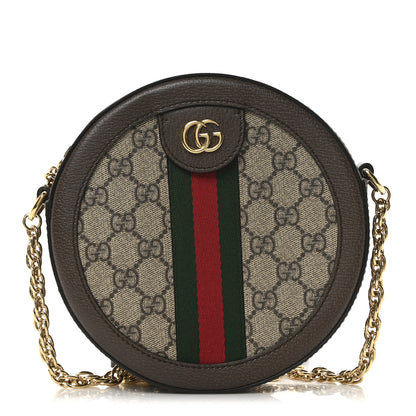 Gucci GG Supreme Monogram Web Mini Ophidia Round Shoulder Bag Brown 1 of 10