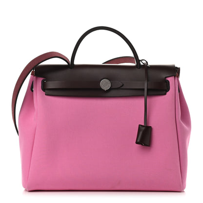 Hermes Toile Officier Vache Hunter Verso Herbag Zip Retourne PM 31 Bubblegum Rubis Rouge Sellier 3 of 11