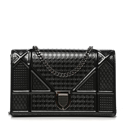 Christian Dior Metallic Patent Micro-Cannage Diorama Wallet on Chain Pouch Onyx Black 1 of 11